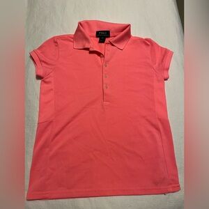 Polo girls medium golf shirt 🍑 ⛳️ 
Size Medium
Neon peach 
neon yellow horse